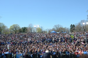 U.S. Senator and Presidential candidate Bernie Sanders addresses campaign rally in Providence, Rhode Island.